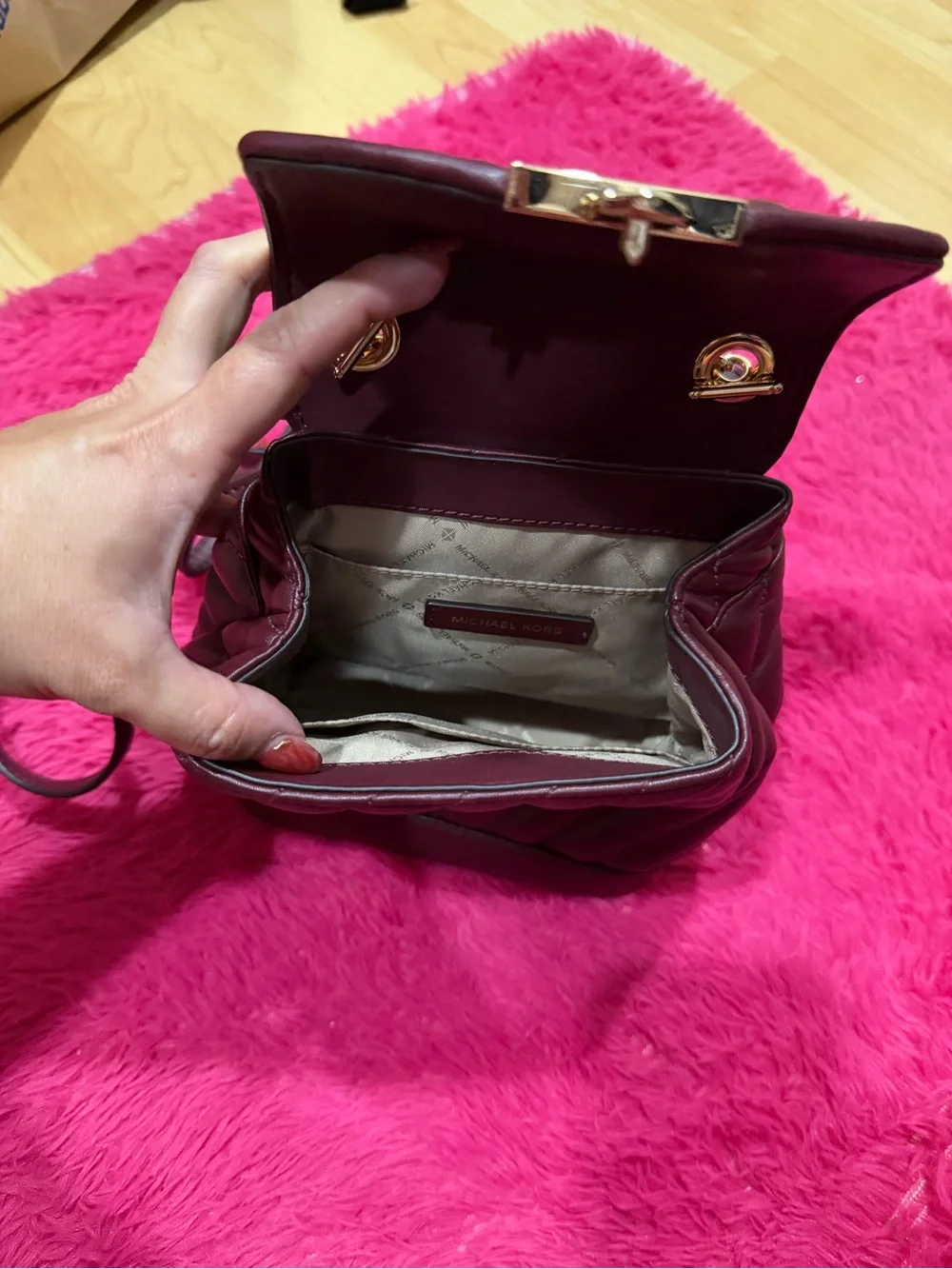 Women's Small Satchel Handbag in Light Pink with Gold Hardware
